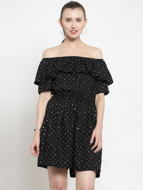 

Just Wow Black Printed Culotte Jumpsuit