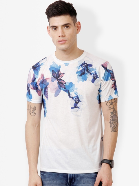 

gangster JEANS Men White Printed Round Neck T-shirt