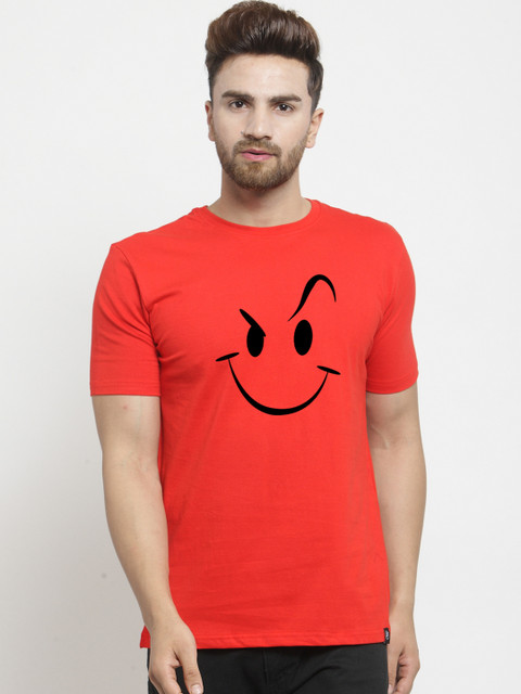 

Friskers Men Red Printed Round Neck T-shirt