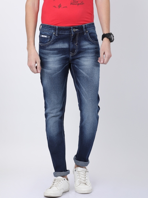

STATLEY Men Navy Blue Regular Fit High-Rise Clean Look Carrot Fit Stretchable Jeans