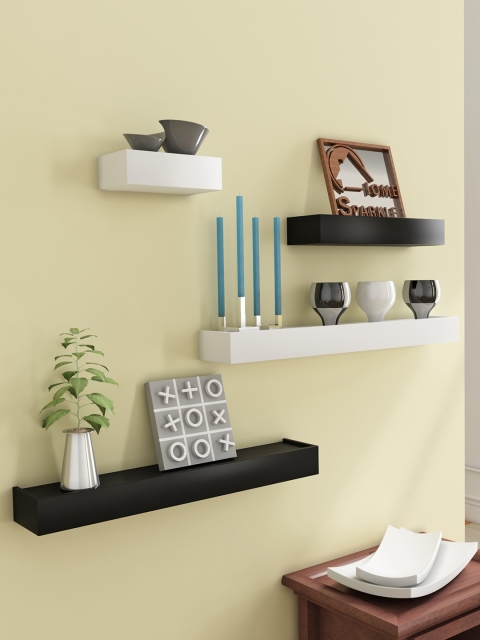 

Home Sparkle Black & White Set of 4 MDF Basic Wall Shelf