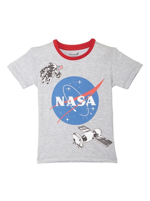 Kids Ville Boys Blue Nasa Printed Round Neck Half Sleeve T-shirt, Grey