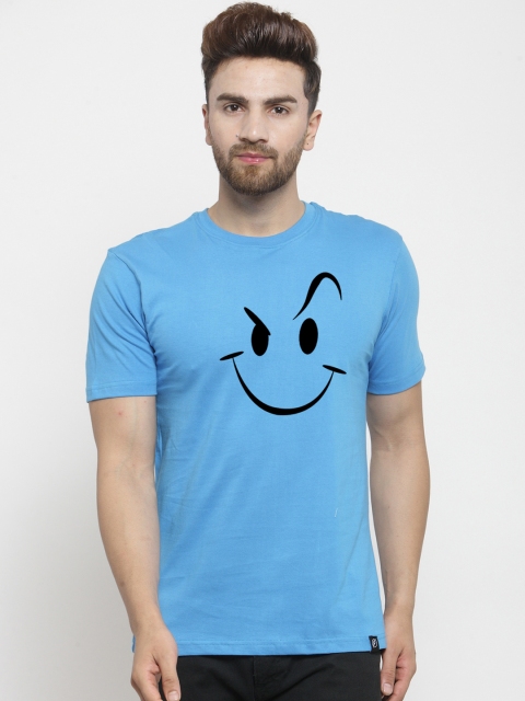 

Friskers Men Blue Printed Round Neck T-shirt