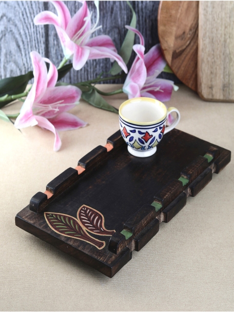 

VarEesha Brown Mango Wood Red Leaf Square Serving Tray