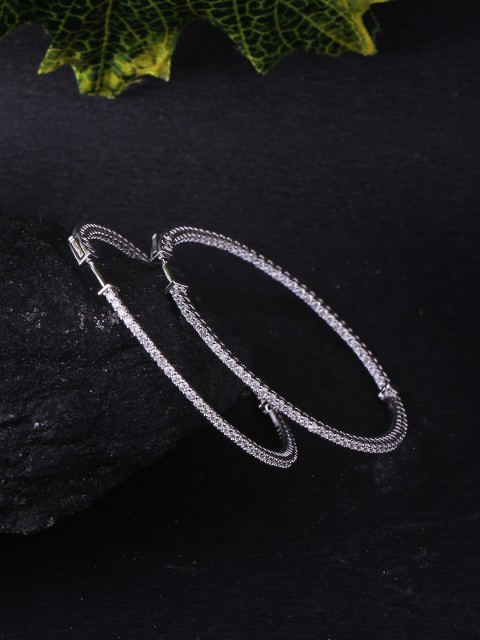 

Voylla Silver-Plated & White Circular Handcrafted Hoop Earrings