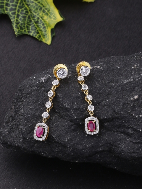

Voylla Gold-Toned & White CZ Studded Classic Drop Earrings