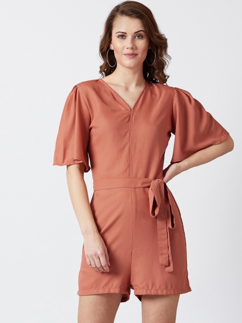 

U&F Women Rust Orange Solid Playsuit