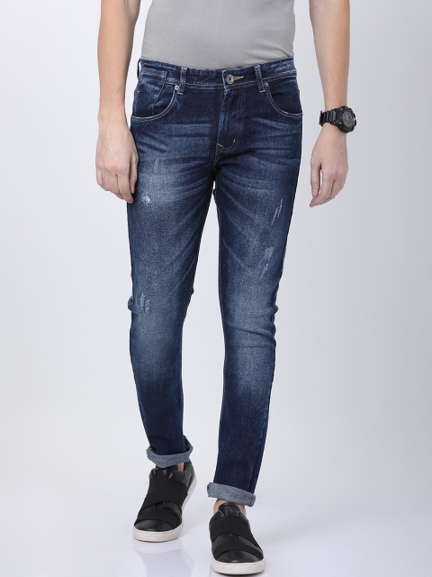 

STATLEY Men Navy Blue Regular Fit High-Rise Low Distress Stretchable Jeans