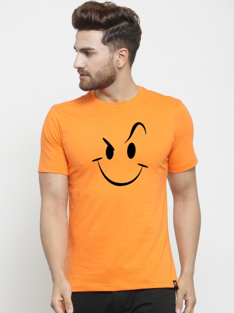 

Friskers Men Orange Printed Round Neck T-shirt