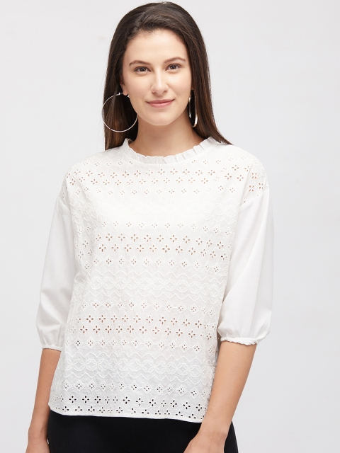 

109F Women White Self Design Top