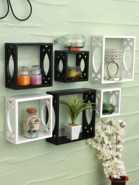

Home Sparkle Black & White Set of 6 MDF Basic Wall Shelf