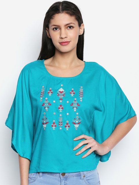 

AKKRITI BY PANTALOONS Women Teal Blue Printed Top