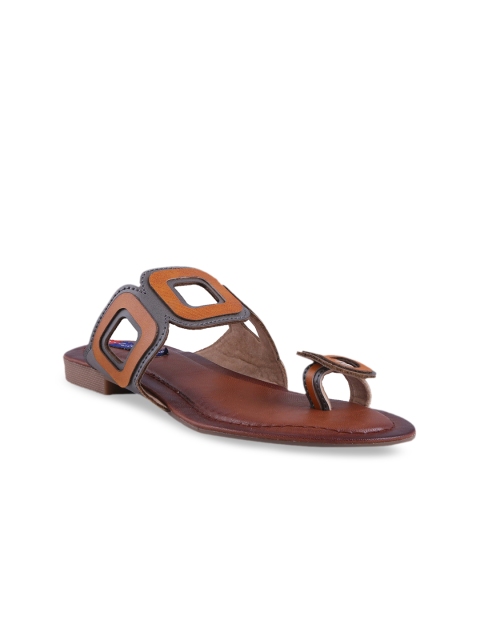 

MSC Women Brown Textured Synthetic Patent One Toe Flats