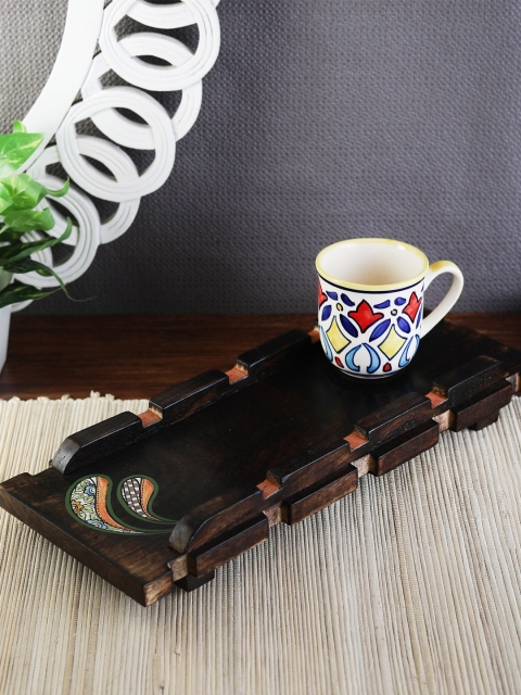 

VarEesha Brown Spring Flowers Mango Wood Rectangular Serving Tray