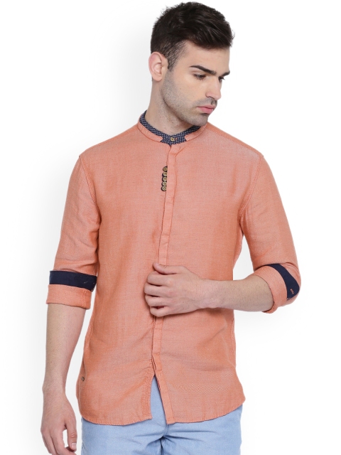 

WITH Men Orange Slim Fit Solid Casual Shirt