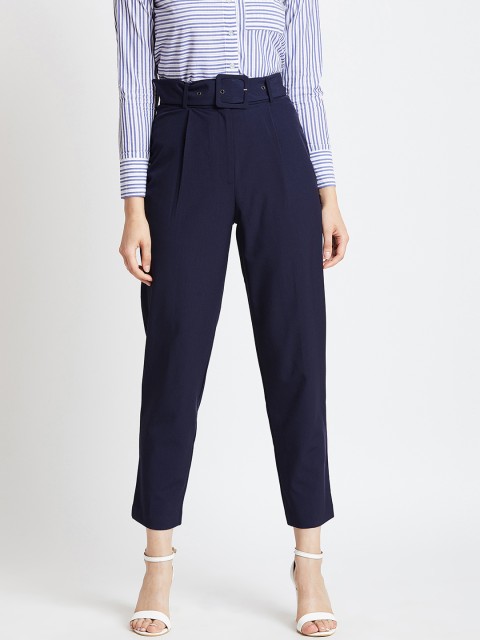

COVER STORY Women Navy Blue Regular Fit Solid Peg Trousers
