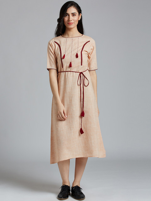 

Jaipur Kurti Women Peach-Coloured Solid Empire Dress