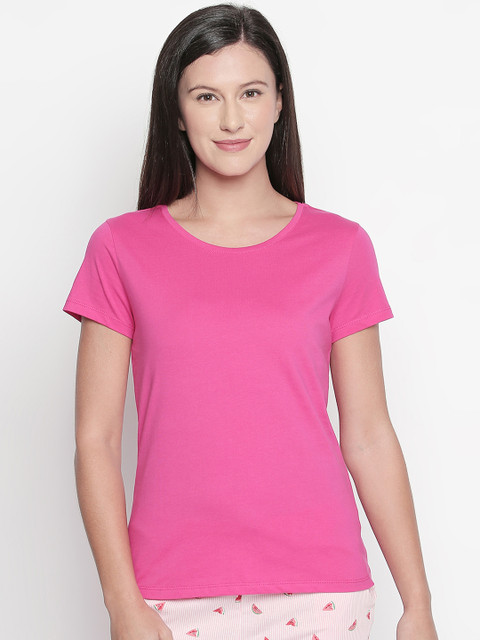 

Dreamz by Pantaloons Women Pink Solid Round Neck T-shirt