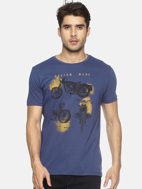 

Masculino Latino Men Blue Printed Round Neck T-shirt