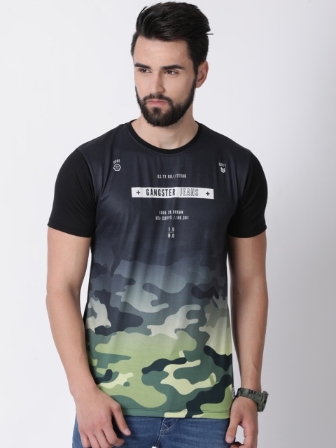 

gangster JEANS Men Black Printed Round Neck T-shirt