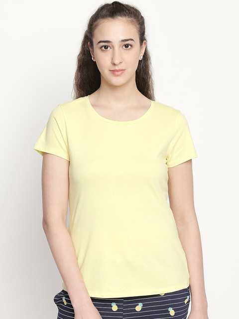

Dreamz by Pantaloons Women Yellow Solid Round Neck T-shirt