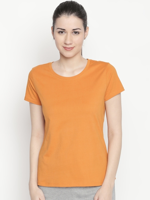 

Dreamz by Pantaloons Women Mustard Yellow Solid Round Neck T-shirt