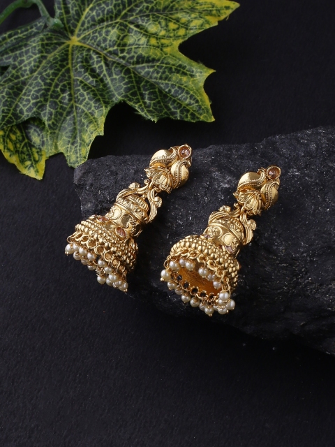 

Voylla Gold-Toned & Beige Dome Shaped Jhumkas