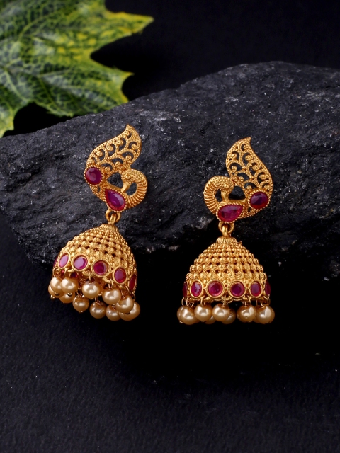 

Voylla Gold-Toned Peacock Shaped Handcrafted Jhumkas