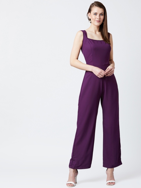

U&F Women Purple Solid Basic Jumpsuit