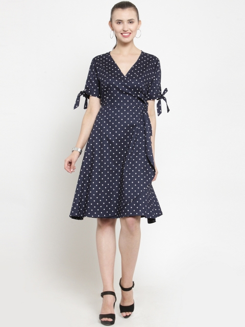 

Just Wow Women Navy Blue Printed Wrap Dress