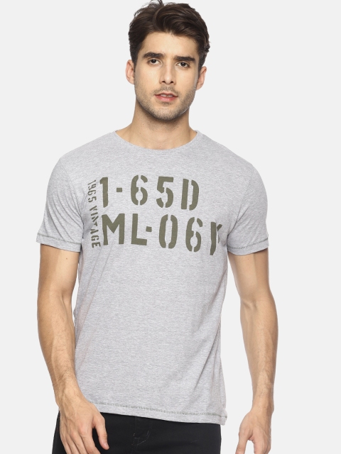

Masculino Latino Men Grey Melange Printed Round Neck T-shirt