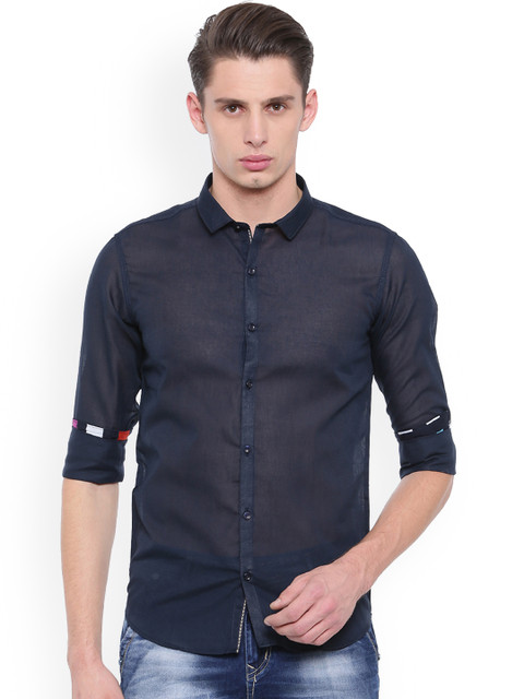 

WITH Men Navy Blue Slim Fit Solid Casual Shirt