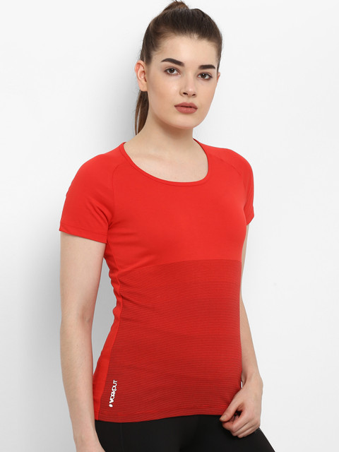 

Alcis Women Red Striped Round Neck T-shirt