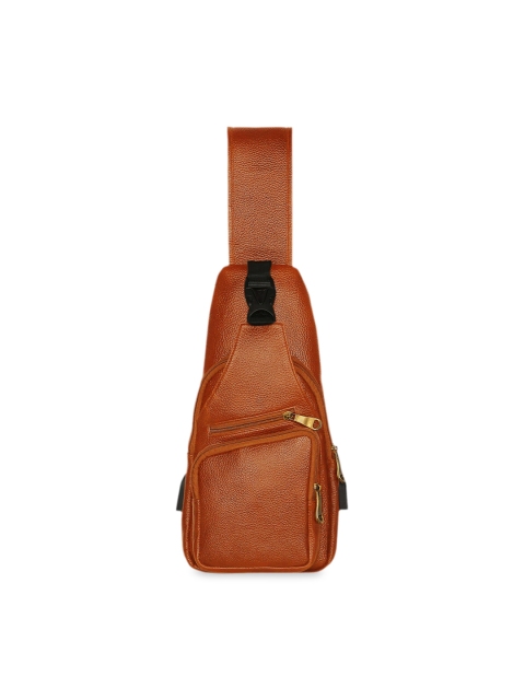 

SCHARF Unisex Tan Brown Textured Leather Messenger Bag