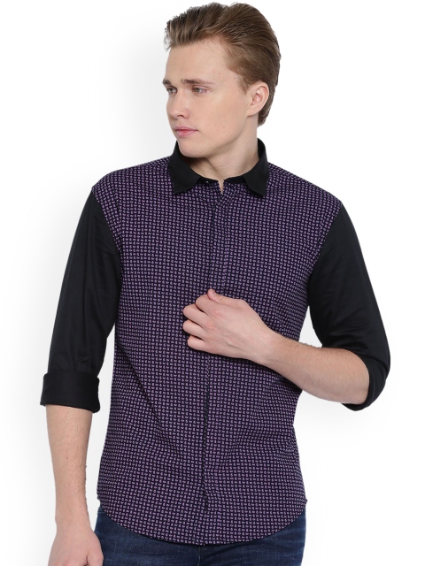 

WITH Men Purple & Black Slim Fit Printed Casual Shirt