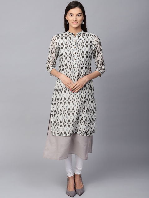 

Jaipur Kurti Women Grey Printed Straight Kurta