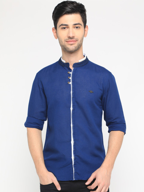 

WITH Men Navy Blue Slim Fit Solid Casual Shirt