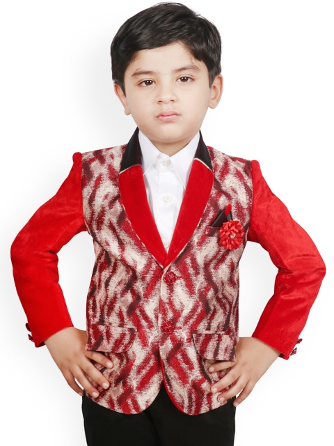 

SG YUVRAJ Boys Maroon & Grey Self Design Regular-Fit Single-Breasted Blazer