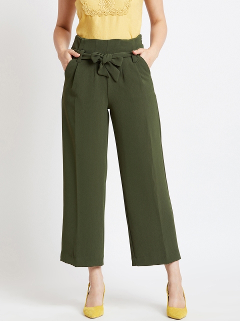 

COVER STORY Women Olive Green Regular Fit Solid Peg Trousers
