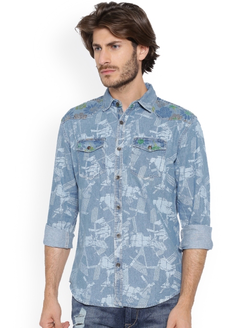 

WITH Men Blue Slim Fit Printed Casual Shirt
