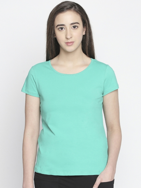 

Dreamz by Pantaloons Women Green Solid Round Neck Pure Cotton Lounge T-shirt