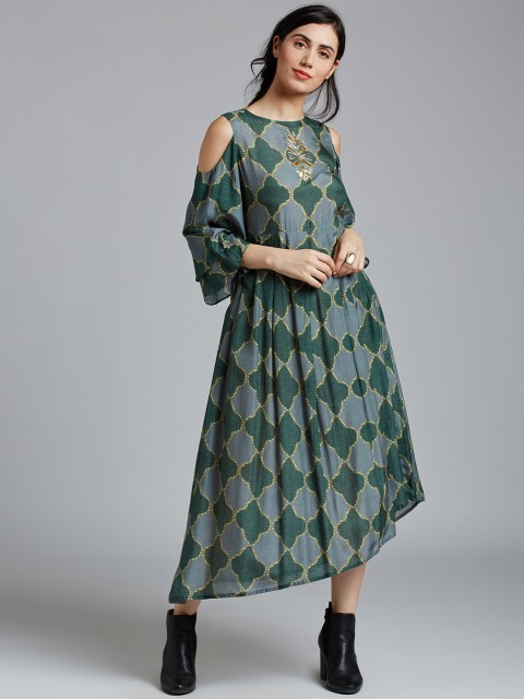 

Jaipur Kurti Women Green Printed Empire Dress