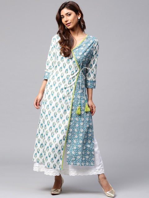 

Jaipur Kurti Women Off-White & Blue Printed A-Line Kurta