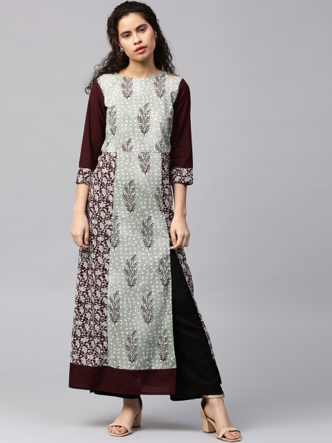 

Jaipur Kurti Women Green & Brown Printed A-Line Kurta