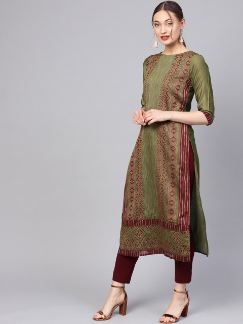 

Jaipur Kurti Women Green Printed Straight Kurta