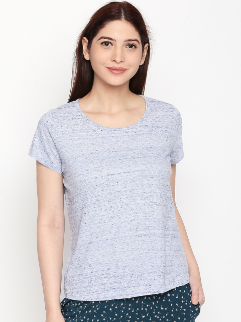 

Dreamz by Pantaloons Women Blue Solid Round Neck Pure Cotton Lounge T-shirt