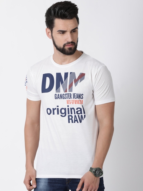 

gangster JEANS Men White Printed Round Neck T-shirt