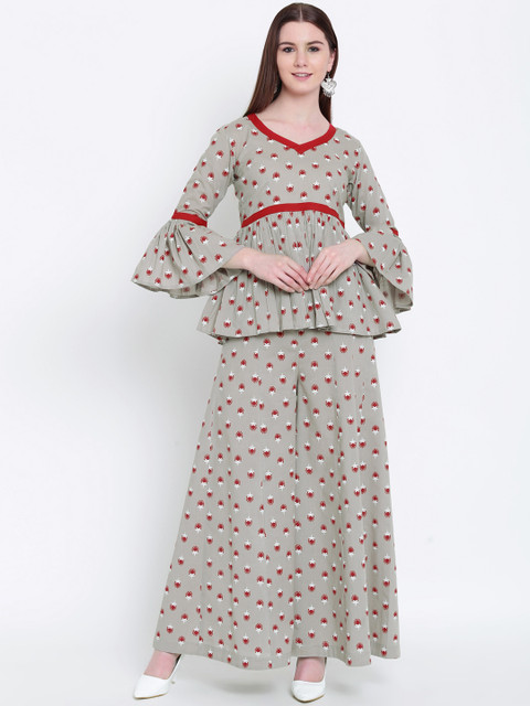 

Khushal K Women Grey & Red Printed Top with Palazzos