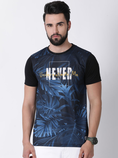 

gangster JEANS Men Blue Printed Round Neck T-shirt