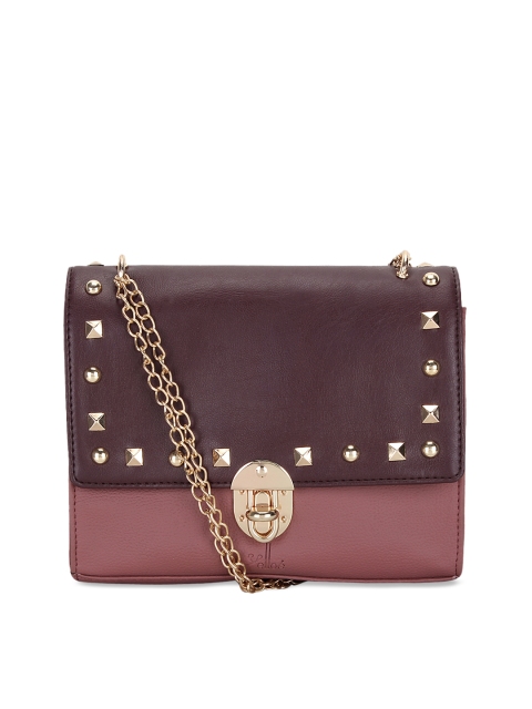 

yelloe Maroon Colourblocked Shoulder Bag with Embellishments